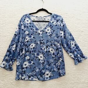 Blouse Size L Babydoll Ruffle Blue Bloomcore Y2K Whimsycore Cottagecore Festival